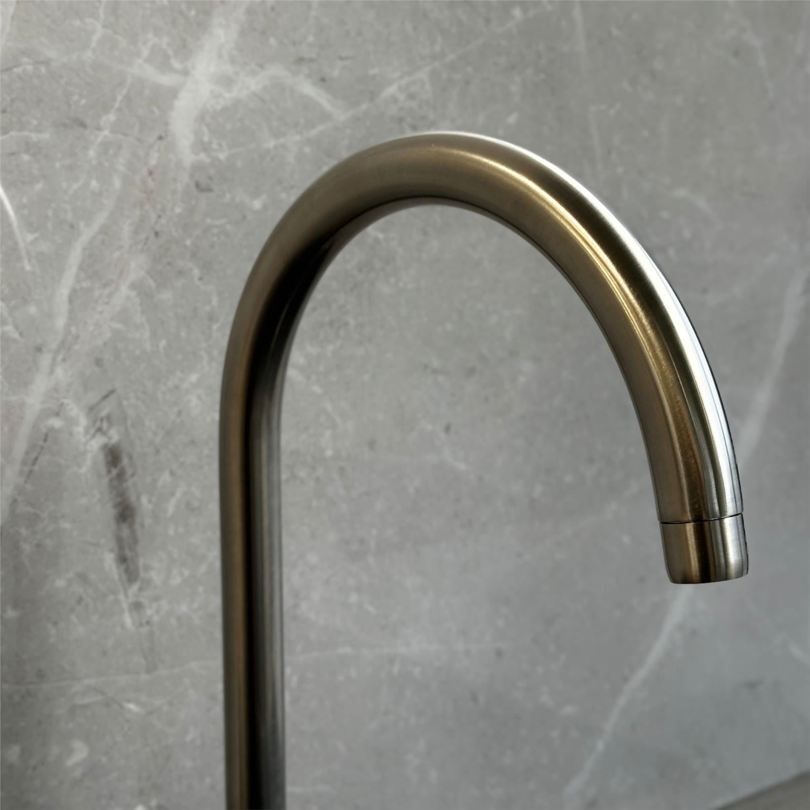 Franke Ascona Swan Neck Swivel Spout Twin Lever Silk Steel Mixer Kitchen Tap